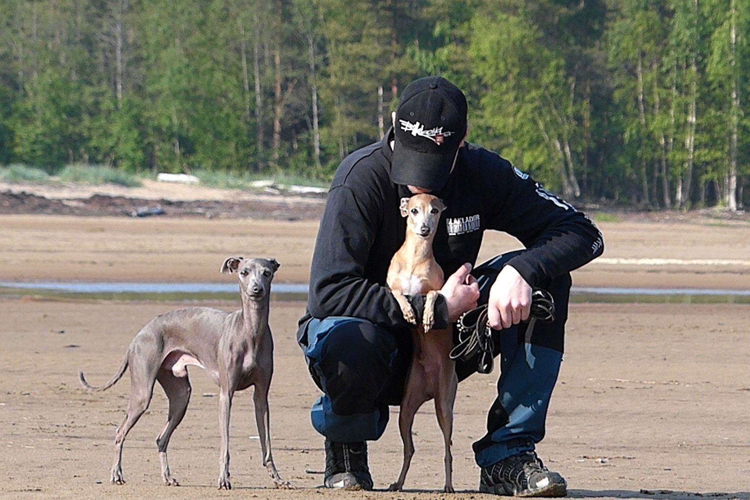 hundägare med två hundar